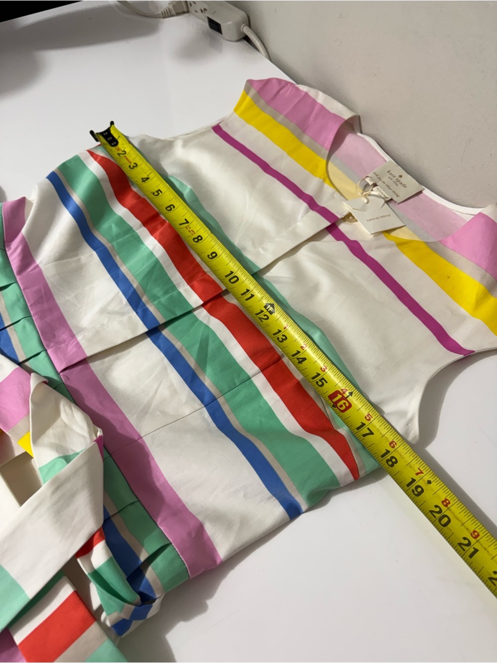 kate spade boho whimsy White Sleeveless Mini Dress Pastel Stripe Accents 14 NWT - Picture 6 of 11